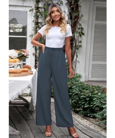 Vetinee Wide Leg Casual Dress Pants XL | High Waisted Work Trousers with Pockets in Folkstone Gray - Perfect for Business Office - Buy Online on GoSupps.com