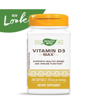 Nature's Way Vitamin D3 Max 125mcg - Supports Healthy Bones, Teeth & Immune Health - 240 Softgels - Buy Online on GoSupps.com