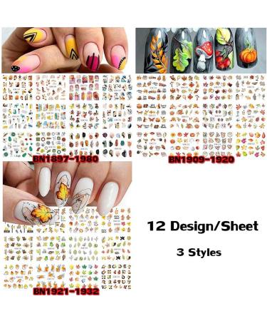 Cartoon Golden Leaves Abstract Face Animal Autumn Maple Leaf Water transfor Decals Nail Stickers(BN1921-1932) - Buy Online on GoSupps.com