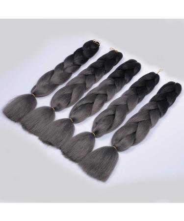 Showjarlly Jumbo Braid Artificial Hair - Ombre Braid Extensions 24 Inch Kanekalon - 5 Pack for Crochet Twists & Box Braids - Black/Dark Gray - Buy Online on GoSupps.com