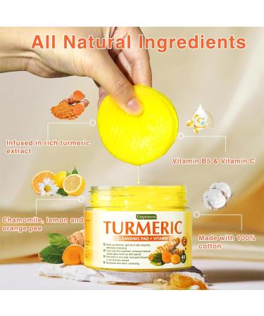 80 Turmeric Cleansing Pads for Face | Vitamin C & B5 Exfoliating Scrub Pads | Maintain Skin's Water & Oil Balance - Buy Online on GoSupps.com