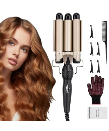 DazSpirit 3 Barrel Gold/Black Hair Waver for Long/Short Hair 25mm Curling Iron Curling Wand Mermaid Hair Waver with Intelligent Temperature Control for Trendy Style 3 Gold/Black - 25mm