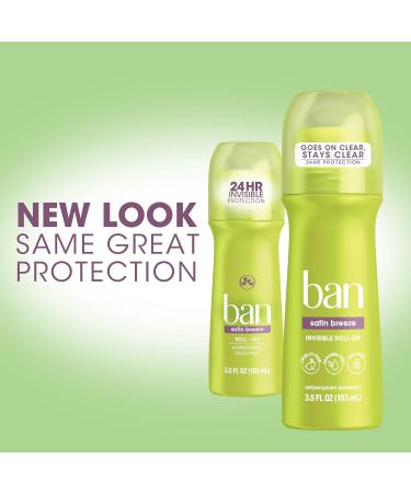 Buy Ban Satin Breeze 24-Hour Invisible Antiperspirant Roll-On Deodorant for Women & Men - 3.5 Fl Oz (Pack of 2) - Effective Underarm Wetness & Odor Protection - International Shipping Available - Buy Online on GoSupps.com