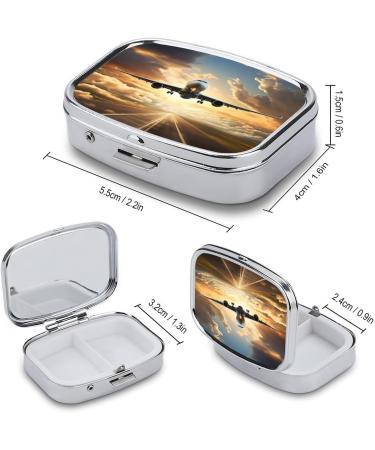 Decorative Airplane Print Pill Box - 2 Compartment Portable Medicine Organizer for Pocket or Purse - Buy Online on GoSupps.com