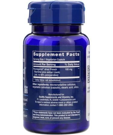 Life Extension Pycnogenol French Maritime Pine Bark Extract 100mg 60 Veg Capsules - Buy Online on GoSupps.com