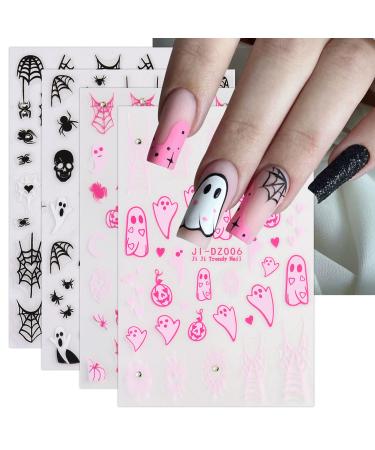 JMEOWIO 4 Sheets Halloween Pumpkin Cute Ghost Nail Art Stickers Decals Self-Adhesive Nail Supplies Nail Art Design Decoration Accessories