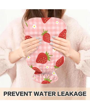 Naanle Checked Flower Strawberries 1L Heat Bottle with Cover - Transparent Hot Water Bottle for Pain Relief & Warmth Ideal for Bed Hands & Feet Therapy - Buy Online on GoSupps.com