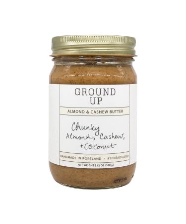 Ground Up Gluten Free, Peanut Free, Dairy Free, Handmade Almond and Cashew Chunky Nut Butter. With Almonds, Cashews, and Coconut: All Real, Clean Ingredients with No Additives