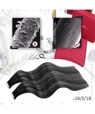 Moresoo 22 Inch Black to Silver Balayage Tape in Hair Extensions | Ombre Human Hair Extensions 20 Pieces/50g #1B/Silver/1B - Buy Online on GoSupps.com