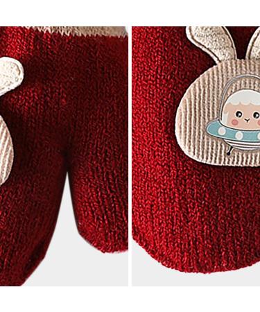 Kids Cute Fox Knitting Full Finger Gloves - Winter Thermal Lining, 1-3 Yrs - Cartoon/Red - Buy Online on GoSupps.com