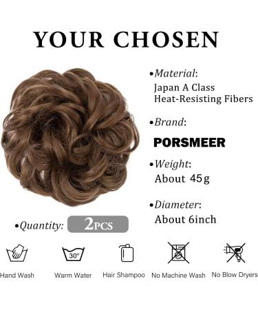 Porsmeer 2-Piece Brown Messy Hair Bun Extensions - Curly Wavy Updo Scrunchies for Women & Girls | Large Synthetic Chignons - Buy Online on GoSupps.com