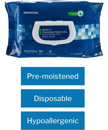McKesson StayDry Adult Disposable Wipes with Aloe - 100 Count Pack - Alcohol-Free Incontinence Essentials - Buy Online on GoSupps.com