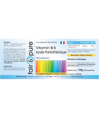 Fair & Pure Vitamin B5 Pantothenic Acid 200mg - Vegan - 180 Tablets - Buy Online on GoSupps.com