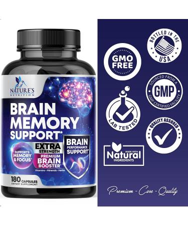 Brain Supplement for Focus, Memory and Energy Support with DMAE, Bacopa Monnieri and Phosphatidylserine - 180 Capsules - Buy Online on GoSupps.com