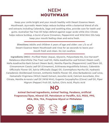 Desert Essence Neem Mouthwash - Cinnamint Flavor - 16 Fl Oz - Pack of 2 - Reduce Plaque - Tea Tree Oil & Neem Leaf Extract - Peppermint - Oral Care & Fresh Breath - Buy Online on GoSupps.com