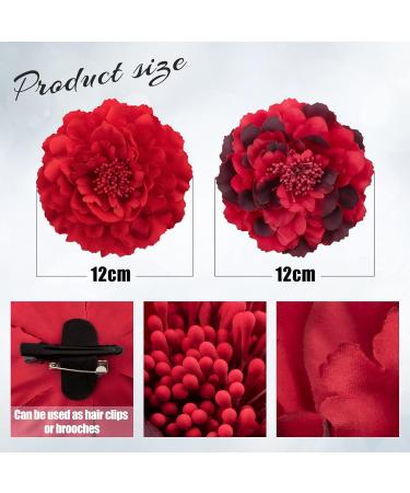 Bofunx 2-Piece Red Flower Hair Clips | Elegant Hair Jewelry for Parties Weddings Halloween & Masquerades - Buy Online on GoSupps.com