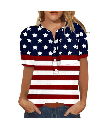 iQKA Women's USA Sweatshirt 1/4 Zipper O-Neck Pullover Tops Star Print Long Sleeve Shirt Summer Fall Blouse Large Z4dark Blue