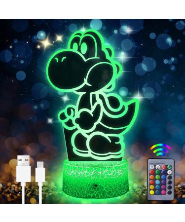 Eygerur Yoshi Night Light for Kids Yoshi Light Gifts 3D LED Illusion Lamp 16 Colors Dimmable USB Powered Touch Control with Remote Children's Room Decoration Holiday Gifts Light-b