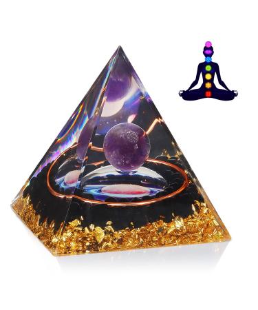 Healing Crystals Orgone Pyramid - Amethyst Stone Obsidian Cosmic Crystal Pyramid Symbolizes Love Well Health Wishes Come True Protection Balancing Meditation Chakra Pyramid Gift Home Decor -6cm