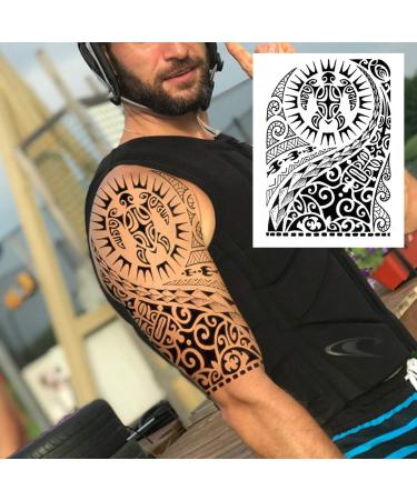 NEZAR Maori Temporary Tattoo Sleeve - 11 Sheets, Tiki Turtle Manta, Black Dragon Totem, Waterproof Fake Tattoo Sleeves for Men and Women - Buy Online on GoSupps.com