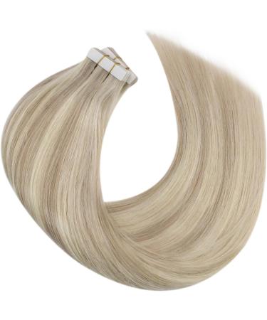 Moresoo 14 Blonde Tape in Hair Extensions - Real Remy Human Hair, Ash Blonde with Platinum Blonde Highlights - 20 Pieces/40g, #P18/613 - Buy Online on GoSupps.com