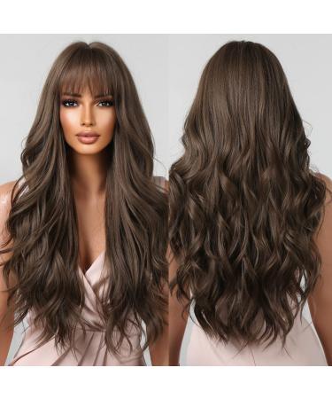 Long Chocolate Brown Wavy Wigs for Women Fluffy Wavy Wig with Heat Resistant Synthetic Hair Chocolate Dark Brown - Buy Online on GoSupps.com