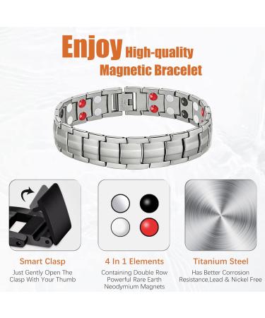 Jeracol Men Magnetic Bracelet & Copper Magnetic Ring Set - Ultra Strength Titanium Steel Brazaletes & Glossy Ring (3500 Gauss Magnets) - Adjustable Size - Silver - with Gift Box - Buy Online on GoSupps.com