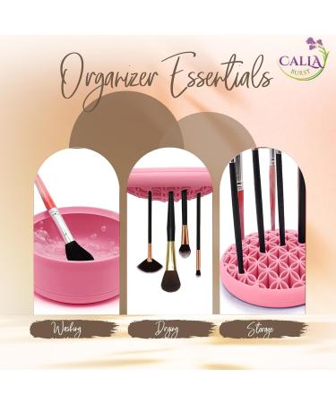 3 in 1 Silicone Makeup Brush Cleaner Mat & Organizer - Pink - Brush Washing Tool & Drying Rack for Beauty Essentials - Buy Online on GoSupps.com