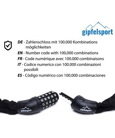 Gipfelsport Bicycle Lock - Secure Chain Lock with Combination for Kids & Adults - Black | International Shipping Available - Buy Online on GoSupps.com