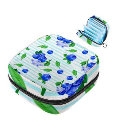Blue Striped Portable Zipper Napkin Storage Bag for Teen Girls Women Ladies Blue
