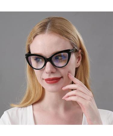 MMOWW 2-Pack Cat Eye Reading Glasses for Women - Stylish Blue Light Blocking Trendy Black & Pattern Comfortable Large Fit (3.0x) - Buy Online on GoSupps.com