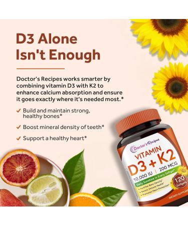 Doctor's Recipes CoQ10 200mg Softgels & Vitamin D3 K2 Softgels Bundle Coq10 240ct for Heart Heath Vitamin D3 K2 120ct for Immune and Bone Health Support - Buy Online on GoSupps.com