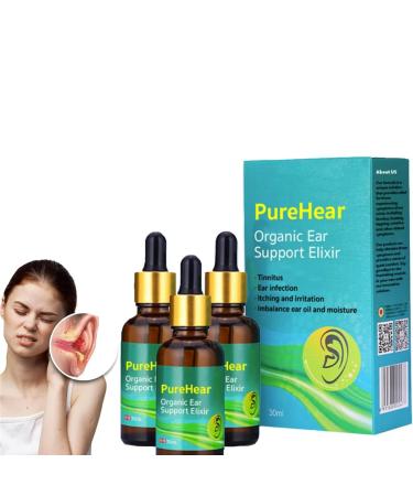 Oveallgo Purehear Organic Ear Support Elixir Natural Products Organic Ear Oil Natural Ear Drops for Ear Pain Natural Ear Drops for Ringing Ears and Ear Pain (3Pcs)