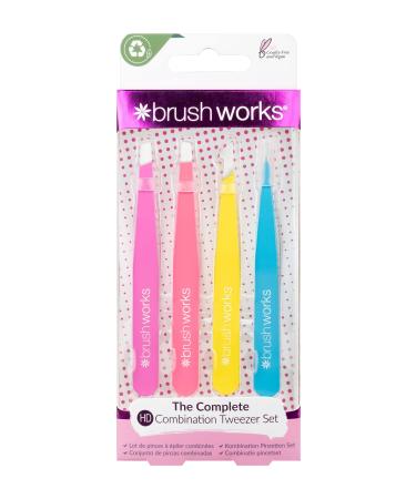 Brushworks HD 4 Piece Combination Tweezer Set - Neon