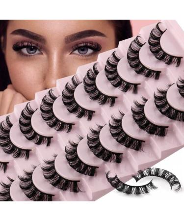 10 Pairs Wispy Mink Lashes Natural Look Eyelashes Volume Lash Extensions Fluffy Russian False Eyelashes 15mm Long Strip Lashes Cat Eye Eye lashes Fairy Look D Curl Curly (02 RUSSIAN)