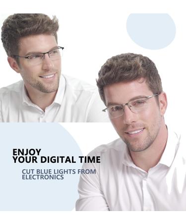 JJWell Men's Blue Light Filter Reading Glasses - 3 Pieces Rectangular Half Metal Anti-Eye Strain UV Protection - Prescription 2.75 Black & Gunmetal - Buy Online on GoSupps.com