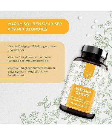 Premium Vitamin D3 & K2 Tablets - 240 High-Dose Vegetarian Tablets for Healthy Bones Muscles & Immune System - Nutravita Sonnenvitamine - Buy Online on GoSupps.com