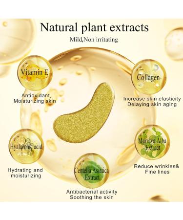 24K Gold Under Eye Patches - Gel Eye Mask for Dark Circles Puffy Eyes Bags & Wrinkles | Hyaluronic Acid & Collagen | Eye Treatment for Men & Women - Buy Online on GoSupps.com