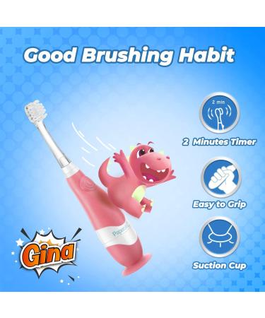 Papablic Gina Toddler Sonic Electric Toothbrush (4 Pack) - Cute Dino Covers, 4 Replacement Brush Heads for Ages 1-3 - Buy Online on GoSupps.com