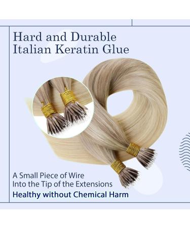 RUNATURE 16 Balayage Blonde Nano Ring Human Hair Extensions - Straight Ombre Blonde Real Hair 50g - Buy Online on GoSupps.com