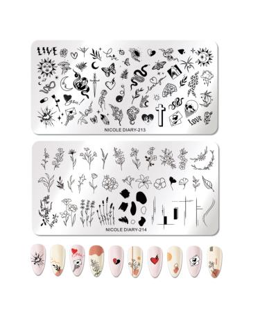 Nail Stamping Plates 2 Pcs Nail Art Stamping Templates Leaves Flowers Butterfly Heart Nail Stamping Kit Manicure Tool for DIY Nail Art Design - Buy Online on GoSupps.com