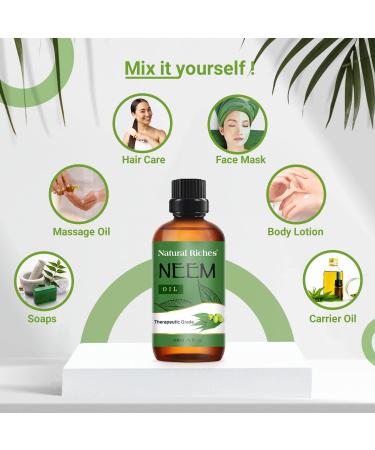 Natural Riches Neem Oil 100% Pure - Cold Pressed for Skin, Hair, Nails, Acne, Anti-Aging Moisturizer - 4 fl. oz - Buy Online on GoSupps.com