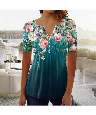 Women's Floral Printed Button Tunic Blouse - Short Sleeve V-Neck Cami Green 3X-Large - Buy Online on GoSupps.com