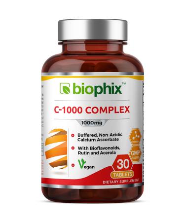 biophix Vitamin C-1000 mg 30 Tablets Complex - Vegan with Calcium Citrus Bioflavonoids Acerola Rutin - Supports Immune Health