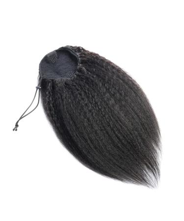 Aiokrtse Wrap Around Ponytail Extension Human Hair Kinky Straight Drawstring Ponytail Hair Pieces for Women (14 inches Natural Color) 14 inches Natural Color