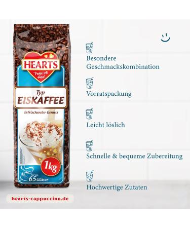 HEARTS Pack of 10 cans of 1 kg for iced coffee powder approx. 65 glasses/bag instant coffee iced coffee as a summer drink caffeine and soluble - Buy Online on GoSupps.com