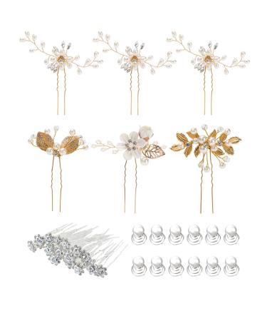 38 Pack Women Wedding Bridal Bride Hair Clips Side Combs Gold Decorative Bobby Pins Barrettes Vines Party Prom Headpiece Hairstyle Accessories Vintage Crystal Rhinestone Pearl Flower Ivory Silver Gold - Buy Online on GoSupps.com