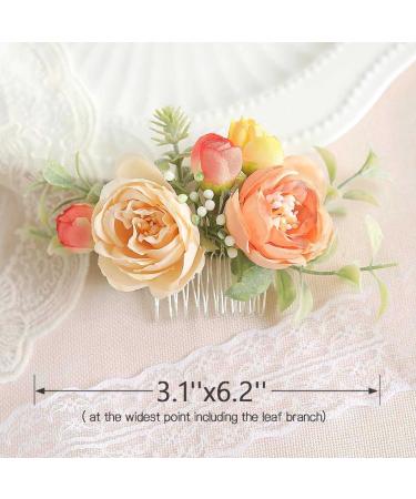Fangsen Boho Silver Wedding Rose Flower Comb - Orange Floral Headpiece for Brides - Buy Online on GoSupps.com