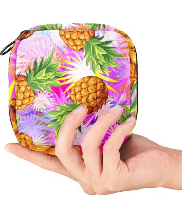 Buy Stylish Menstruation Pad Bag with Zipper - Tropical Pineapple & Palm Leaves Design | Women's Napkin & Tampon Bag - Buy Online on GoSupps.com