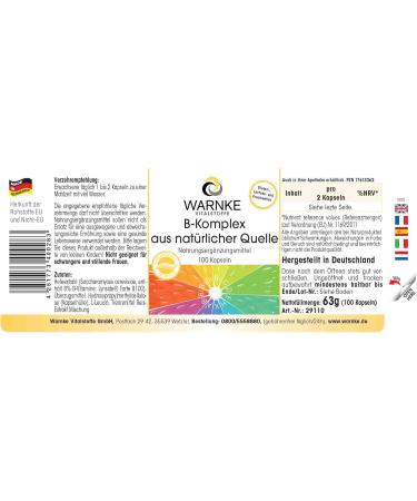WARNKE VITAL SUBSTANCES Vitamin B complex from natural source 100 capsules B vitamins with choline and inositol vegan Warnke Vitalstoffe German pharmacy quality - Buy Online on GoSupps.com